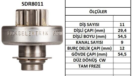 MARŞ DİŞLİSİ 11 DİŞ-9 KANAL ZEN 1023 PEUGEOT-CITROEN-RENAULT PARTNER-BERLINGO-P405D VOLVO JPX JEEP