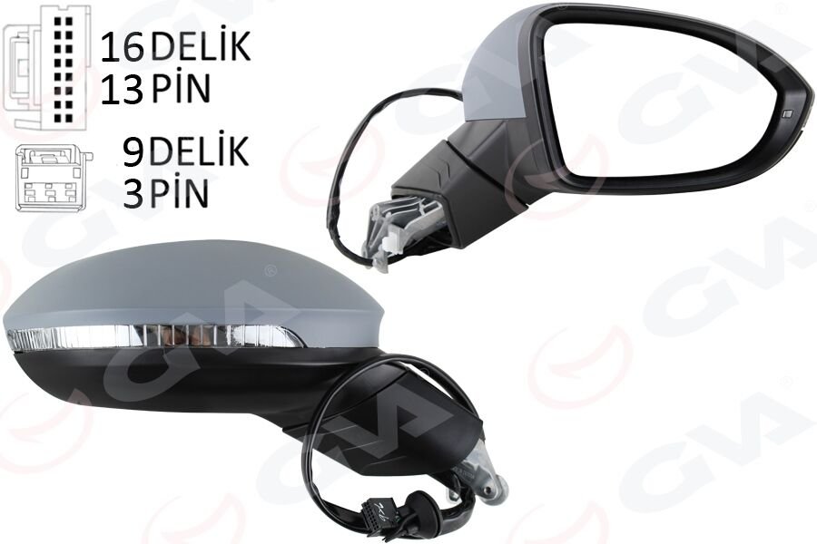 DIŞ DİKİZ AYNASI SAĞ ELEKTRİKLİ ISITMALI SİNYALLİ ASTARLI HAFIZALI KÖR NOKTALI KONVEKS VW GOLF 20 >