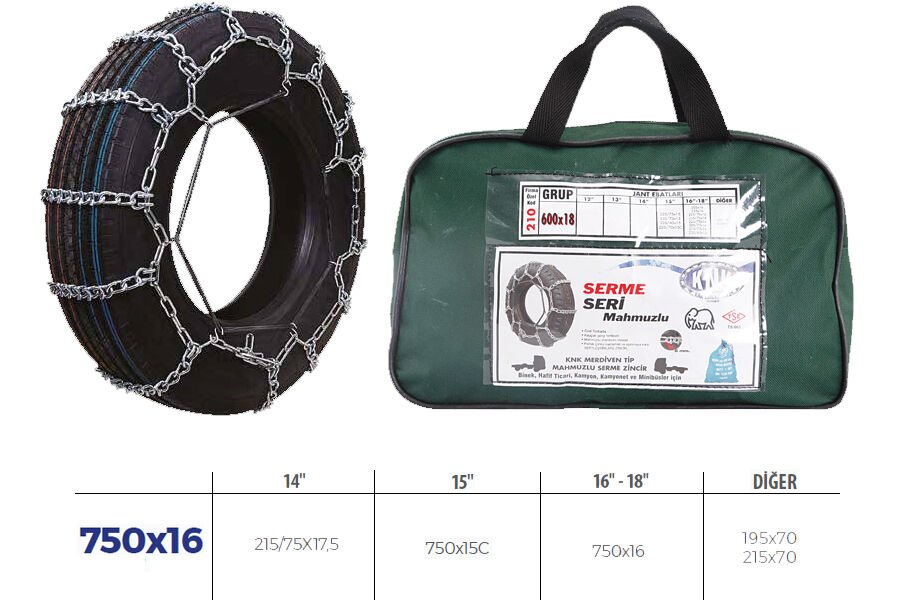PATİNAJ ZİNCİRİ MİNİBÜS VE KAMYONET SERME 750x16 ZİNCİR EBATLARI İÇİN RESİME BAKINIZ