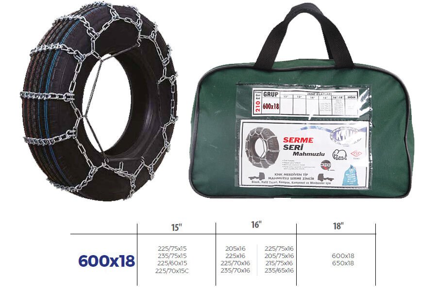 PATİNAJ ZİNCİRİ MİNİBÜS VE KAMYONET SERME 205X75X16 TIRNAKLI ZİNCİR EBATLARI İÇİN RESİME BAKINIZ