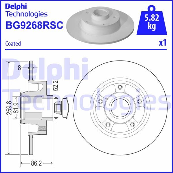 ARKA FREN DİSKİ RENAULT MEGANE IV 15> DIŞ CAP: 260 MM K:86 MM 5 DELİK ABS SENSÖRLÜ RULMANLI