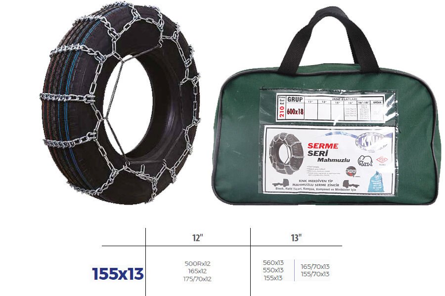 PATİNAJ ZİNCİRİ BİNEK VE HAFİF TİC.ARAÇ SERME 12-13 JANT 560x13 ZİNCİR EBATLARI İÇİN RESİME BAKINIZ